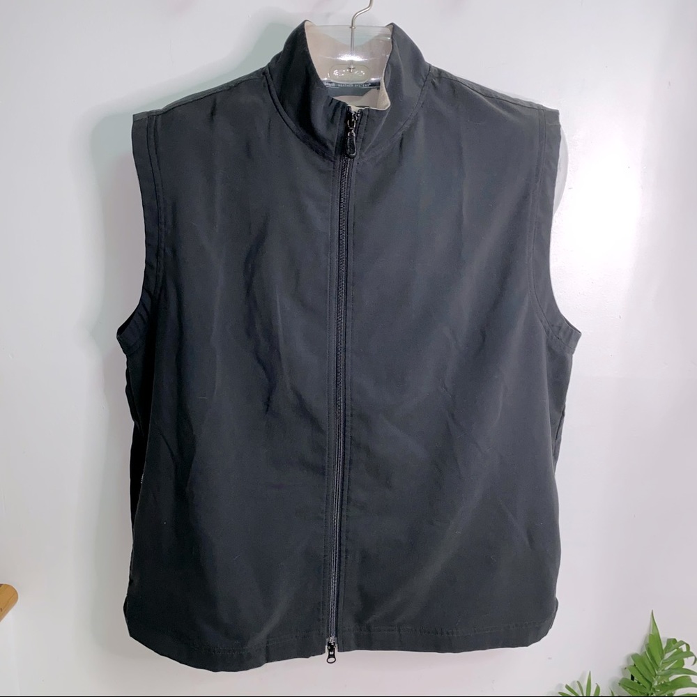 Vintage Ashworth Full double Zip Up Black water Resistant Vest Size Large